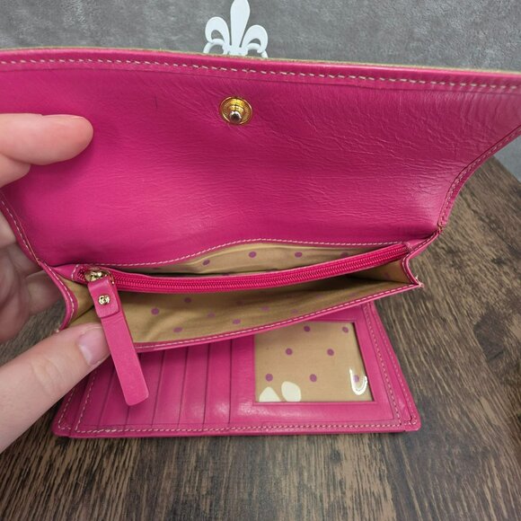 Kate Spade Jane Street Maria Large Wallet Trifold Checkbook Metallic Gold Pink - Picture 7 of 12